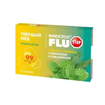 Флюстоп Твердый Мед леденцы медовые Ментол-Эвкалипт 10 шт