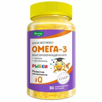 Эвалар Бэби Формула Рыбки Омега-3 пастилки жевательные Фрукты 30 шт
