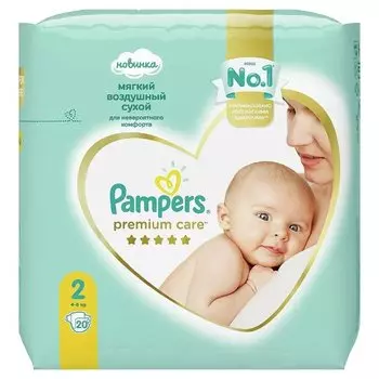 Pampers Premium Care Подгузники детские размер 2 (4-8 кг) 20 шт