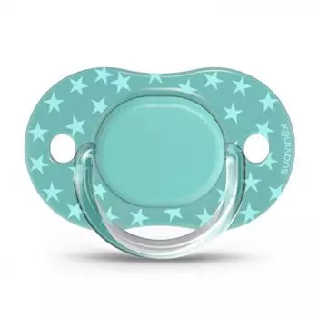 Suavinex Basics Пустышка силиконовая физиологическая 0-6 месяцев Зеленая со звездами 2 шт