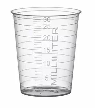 Стаканчик для приема лекарств пластмассовый 30 мл шт N1