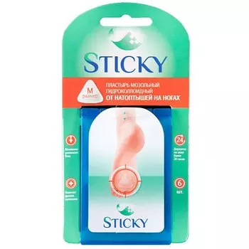 Sticky Пластырь гидроколлоидный от натоптышей на ногах размер М 6 шт