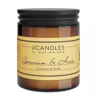 Ucandles Ботаник Свеча в банке с крышкой герань и травы 190 г