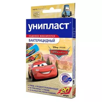 Унипласт Лейкопластырь бактерицидный для детей Тачки 20 шт