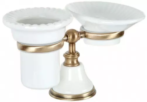 Держатель с мыльницей и стаканом белый/бронза Tiffany World Harmony TWHA141bi/br