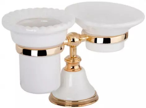 Держатель с мыльницей и стаканом белый/золото Tiffany World Harmony TWHA141bi/oro