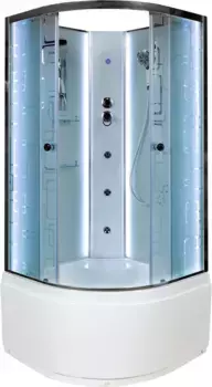 Душевая кабина 100x100x208 см Deto EM4510NLED+GM матовое с прозрачным узором