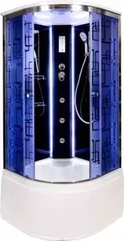 Душевая кабина 100x100x220 см Deto BM4510LED+GMBLACK матовое с прозрачным узором