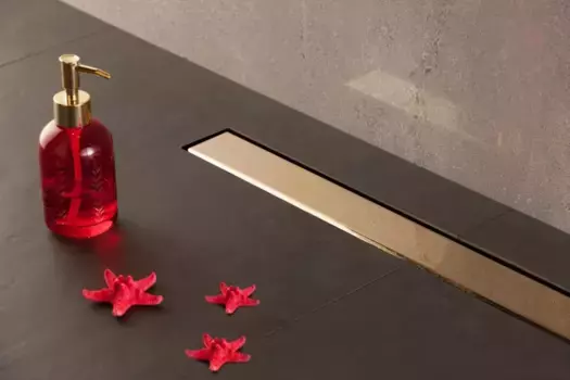 Душевой канал (лоток) Pestan Confluo Frameless Gold Line 13701221 55 см, с решеткой, 2 в 1 под плитку, золотой