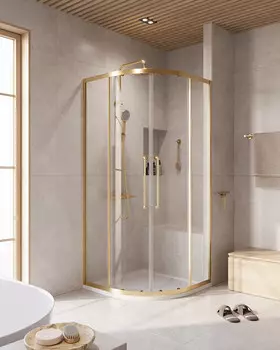 Душевой уголок Cezares Relax RELAX-304-R-2-100-C-BORO 100x100 см, профиль золотой матовый, стекло прозрачное