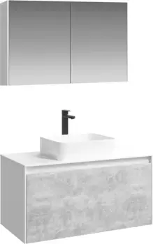 Комплект мебели белый глянец/бетон светлый 100 см Aqwella 5 Stars Mobi MOB0110W + MOB0710BS + 4640021064269 + MOB0410 + MOB0717W