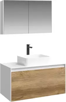 Комплект мебели белый глянец/дуб балтийский 100 см Aqwella 5 Stars Mobi MOB0110W + MOB0710DB + 4640021064269 + MOB0410 + MOB0717W