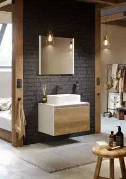 Комплект мебели белый глянец/дуб балтийский 80 см Aqwella 5 Stars Mobi MOB0108W + MOB0708DB + 4640021064269 + SM0208