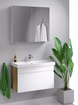 Комплект мебели белый глянец/дуб балтийский 80 см Aqwella Smart SRT0108DB + UM-MOD80SL/1 + MC.04.08