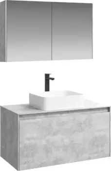 Комплект мебели бетон светлый 100 см Aqwella 5 Stars Mobi MOB0110BS + MOB0710BS + 4640021064269 + MOB0410 + MOB0717BS