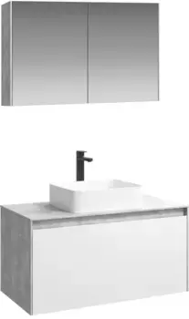 Комплект мебели бетон светлый/белый глянец 100 см Aqwella 5 Stars Mobi MOB0110BS + MOB0710W + 4640021064269 + MOB0410 + MOB0717BS