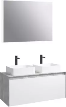 Комплект мебели бетон светлый/белый глянец 120 см Aqwella 5 Stars Mobi MOB0112BS + MOB0712W + 4640021064269 + 4640021064269 + SM0210