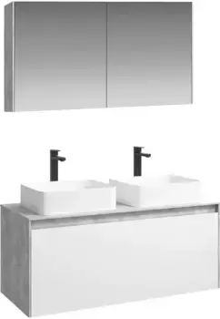 Комплект мебели бетон светлый/белый глянец 120 см Aqwella 5 Stars Mobi MOB0112BS + MOB0712W + 4640021064269 + 4640021064269 + MOB0412 + MOB0717BS