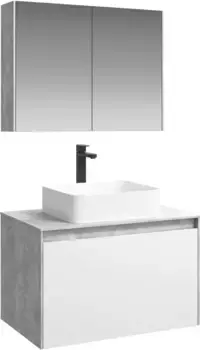 Комплект мебели бетон светлый/белый глянец 80 см Aqwella 5 Stars Mobi MOB0108BS + MOB0708W + 4640021064269 + MOB0408 + MOB0717BS