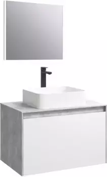 Комплект мебели бетон светлый/белый глянец 80 см Aqwella 5 Stars Mobi MOB0108BS + MOB0708W + 4640021064269 + SM0208