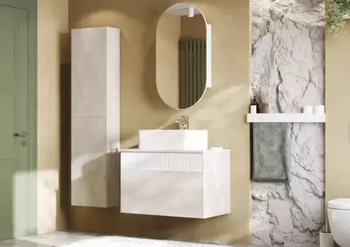 Комплект мебели светло-серый/белый матовый 80 см Акватон Марбл 1A276201MH4C0 + 732700B000 + 1A254502OL010