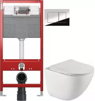 Комплект подвесной унитаз BelBagno Amanda BB051CHR + BB051SC + система инсталляции TECE 9300302 + 9240401