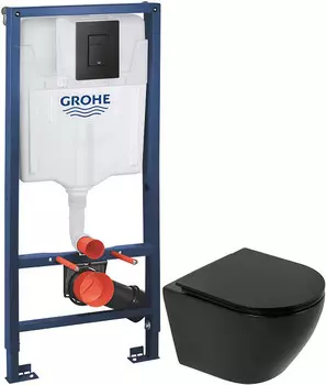 Комплект подвесной унитаз BelBagno Colorato BB062CHR-MB + BB062SC-MB + система инсталляции Grohe 38811kf0