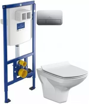 Комплект подвесной унитаз Cersanit Carina MZ-CARINA-COn-S-DL + система инсталляции Villeroy &amp; Boch 92246100 + 92249061