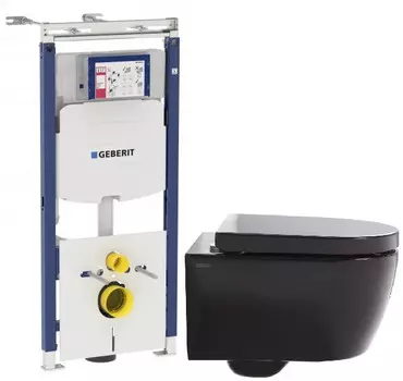 Комплект подвесной унитаз SSWW CT2038VBLACK + система инсталляции Geberit 111.362.00.5