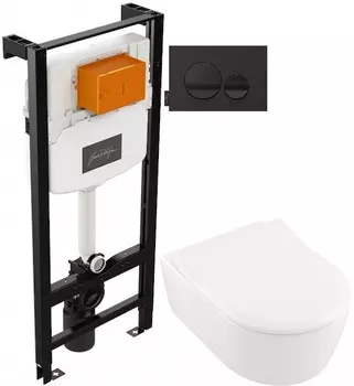 Комплект подвесной унитаз Villeroy &amp; Boch Avento 5656RSR1 + система инсталляции Jacob Delafon E24156-NF + E20859-7-BMT