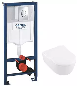 Комплект подвесной унитаз Villeroy &amp; Boch Avento 5656RSR1 + система инсталляции Grohe 38721001