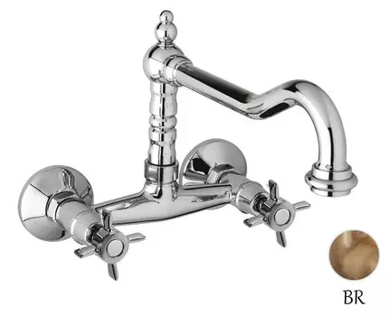 Кухонный смеитель для настенного монтажа бронза, ручки бронза Cezares Lord LORD-LLP-02