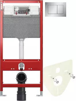 Инсталляция для унитаза Tece TECEnow 9300302 + 9200010 + 9380014 + 9240402 с кнопкой смыва, матовый хром