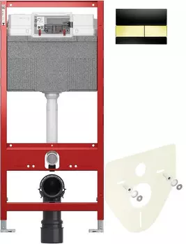 Монтажный элемент для подвесного унитаза + смывная клавиша Tece TECEsquare черный/золото 9300302 + 9200010 + 9380014 + 9240808