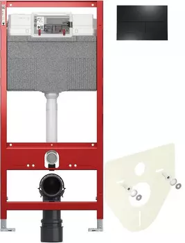 Инсталляция для унитаза Tece TECEsquare II 9300302 + 9200010 + 9380014 + 9240833 с кнопкой смыва, черный матовый