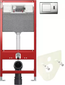Монтажный элемент для подвесного унитаза + смывная клавиша Tece TECEplanus глянцевый хром 9300302 + 9200010 + 9380014 + 9240351