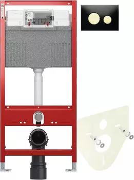 Монтажный элемент для подвесного унитаза + смывная клавиша Tece TECEloop черный/золото 9300302 + 9200010 + 9380014 + 9240658