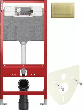 Монтажный элемент для подвесного унитаза + смывная клавиша Tece TECEplanus состаренная латунь 9300302 + 9200010 + 9380014 + 9240366