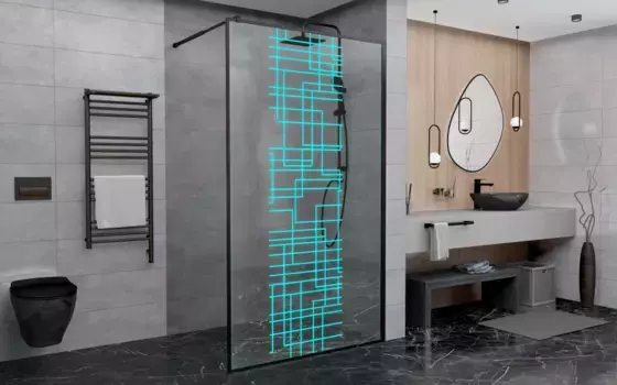 Неподвижная перегородка 120 см Deto LB120 прозрачное с рисунком