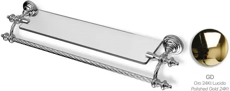 Полка стеклянная с полотенцедержателем Stil Haus Giunone G33(16) 60 см, золотой