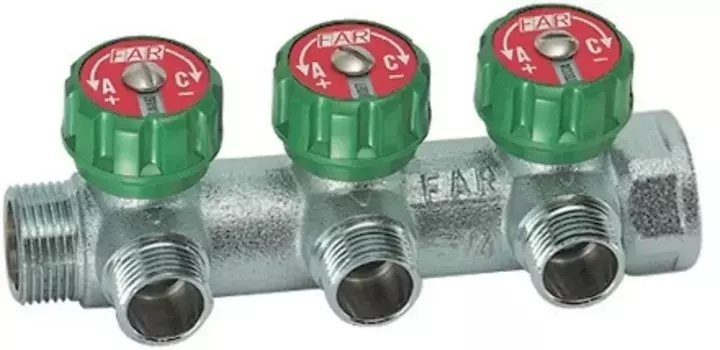 Регулирующий коллектор 3/4"х1/2" с 3 отводами FAR FK 3822 3412 евроконус