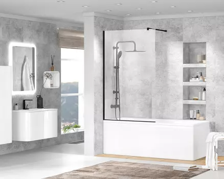 Шторка для ванны 90 см Cezares LIBERTA-V-1-90/155-C-NERO прозрачное