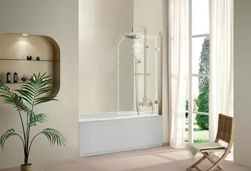 Шторка для ванны Cezares Retro 81 см прозрачное c матовым узором стекло RETRO-A-V-1-80/145-CP-G-R