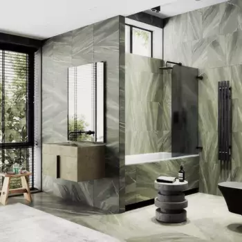 Шторка на ванну MaybahGlass MGV-649-6 40,5 см R, профиль черный матовый, стекло графитовое матовое