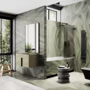 Шторка на ванну MaybahGlass MGV-652-6 70,5 см R, профиль черный матовый, стекло бронза матовая