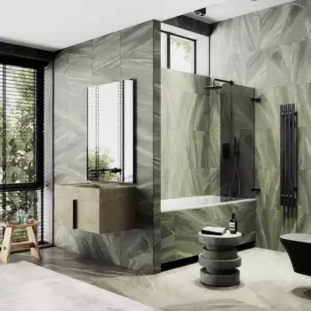 Шторка на ванну MaybahGlass MGV-654-6 70,5 см, профиль черный матовый, стекло графитовое