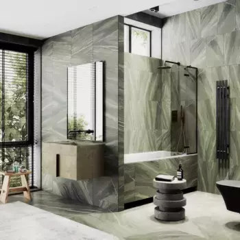 Шторка на ванну MaybahGlass MGV-916-6 99 см, профиль черный матовый, стекло бронза