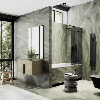 Шторка на ванну MaybahGlass MGV-918-6 99 см, профиль черный матовый, стекло графитовое