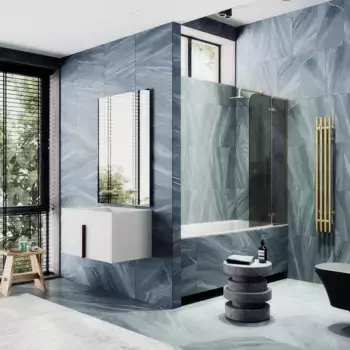 Шторка на ванну MaybahGlass MGV-919-3 99 см R, профиль золотой матовый, стекло графитовое матовое