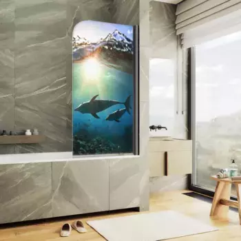 Шторка на ванну MaybahGlass MGV-929-ФП004-6 70 см R, профиль черный матовый, стекло фотопечать